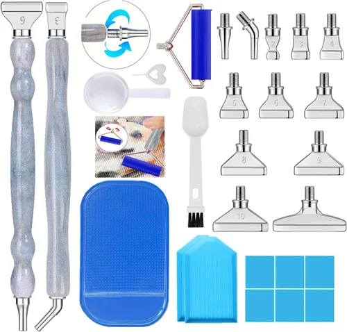 Miniatura 10 de Sttargxing Kit de 28 bolígrafos de pintura de diamante, 13 puntas de acero inoxidable con 12 arcilla, accesorios de pintura de diamante 5D, repuesto