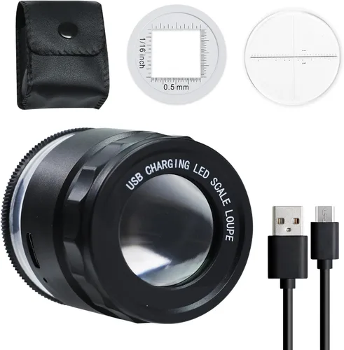 Lupa de lupa 10X, lupa de joyería con luz LED y escala, lupa 10X para gemas, monedas, sellos