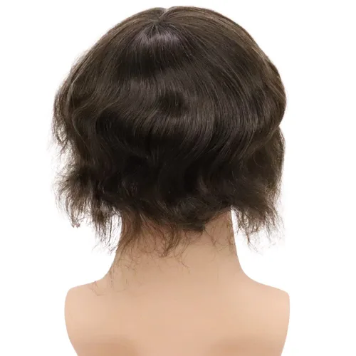 Miniatura 5 de Toupee para hombres sistemas de reemplazo de cabello humano real europeo para hombres, postizos finos, centro de encaje, piel más gruesa, pieza