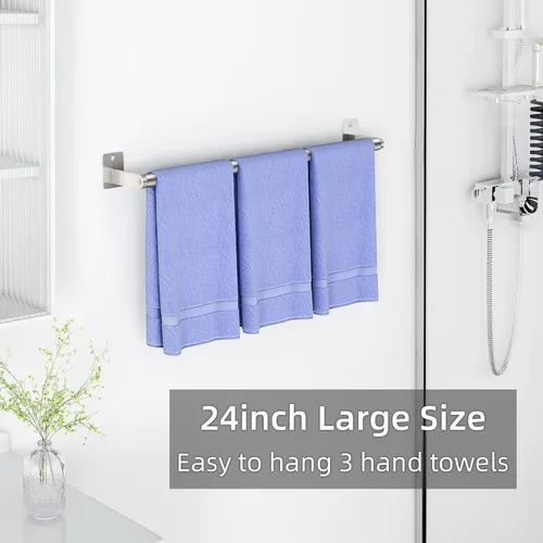 Miniatura 5 de Toallero de baño, toallero de 24 pulgadas para montaje en pared de baño, organizador resistente para toallas de mano de baño, barra de toalla Plata