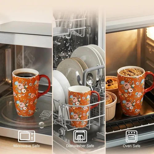 Miniatura 6 de Taza de viaje de cerámica de 17 onzas con tapa y asa, taza de café con patrón floral de abeja, apta para microondas y lavavajillas, taza de café