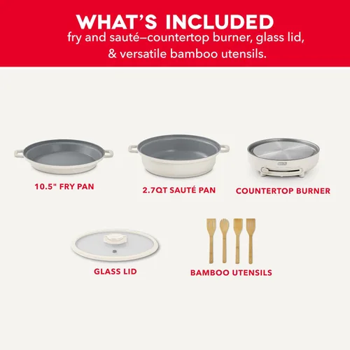 Miniatura 8 de Dash Juego de utensilios de cocina apilables con quemador eléctrico - Cuenta con revestimiento antiadherente de cerámica CleanCoating™ - Piezas