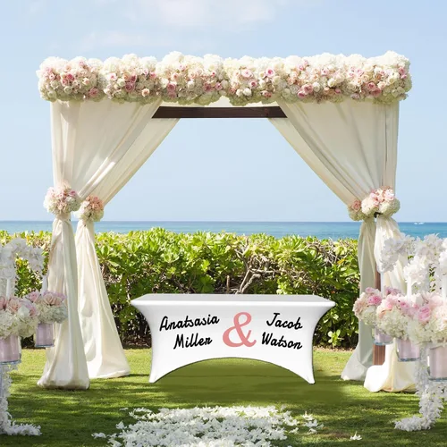 Miniatura 6 de Mantel rectangular personalizado, tamaño de 4 pies/6 pies, personalizado con logotipo/texto/imagen, material de elastano y poliéster, lavable a