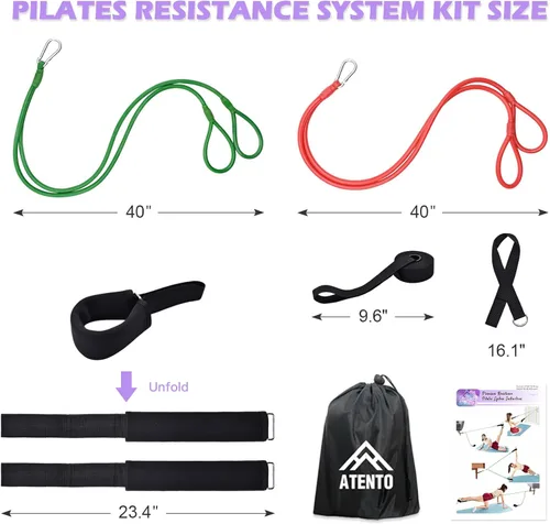 Miniatura 7 de ATENTO Sistema de pilates de resistencia, estilo reformador, pilates ligeros y portátiles para gimnasio en casa, 2 bandas de resistencia, 1 anclaje