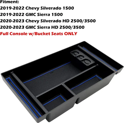 Miniatura 2 de Bandeja organizadora de consola central se adapta a accesorios para GMC Sierra/Chevy Silverado 1500 2019-2022, Silverado/Sierra 2500 HD/3500 HD Azul