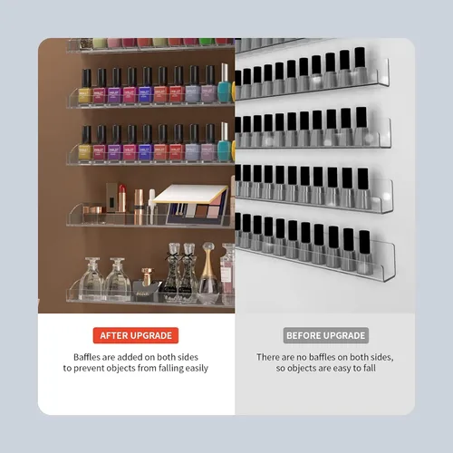 Miniatura 6 de Estante de pared transparente de 24 pulgadas con tapas de extremo extraíbles, juego de 6, organizador de esmalte de uñas acrílico montado