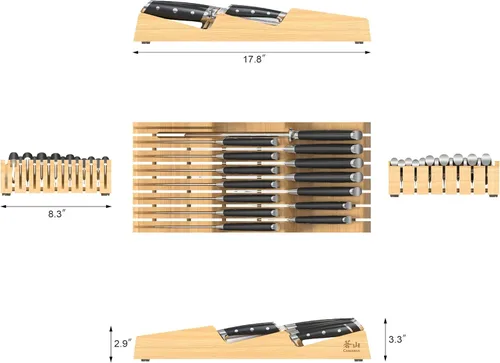 Miniatura 3 de Cangshan ALPS Series 502810 juego de 15 cuchillos forjados de acero alemán con bandeja de bambú, para cajón, (negro)