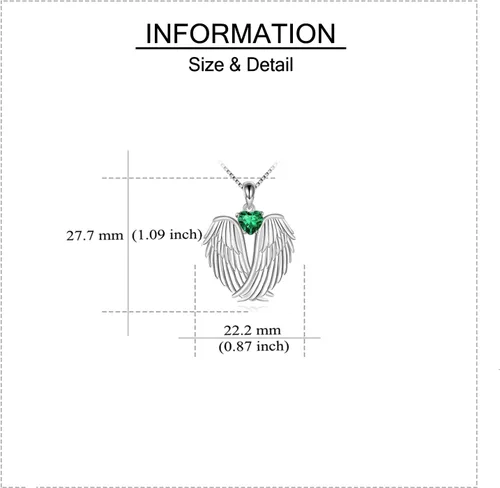 Miniatura 4 de YFN Collar de alas de ángel de plata de ley 925 con colgante de alas de ángel de la guarda, collar de piedra natal para mujeres y niñas, regalos