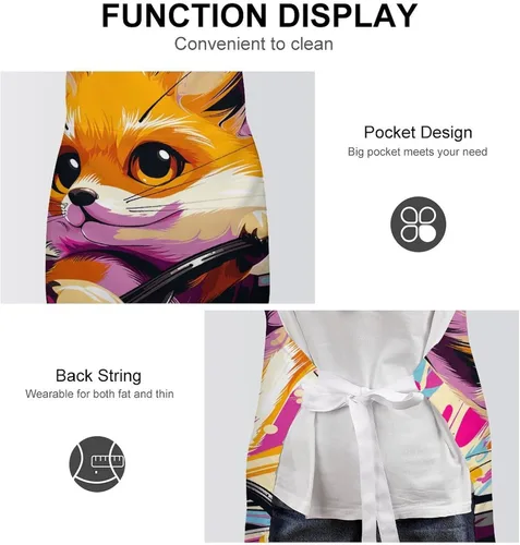 Miniatura 6 de MUSM Apron for Adults - 27.6 X 31.5 Inch, Heavy-Duty Polyester Aprons with Two Large Pockets, Waterproof Little Fox in The Car Kitchen Apron for