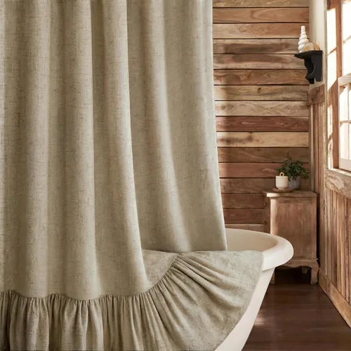 Miniatura 34 de Cortina de estilo rústico con dobladillo y volantes, de lino para baño, tela natural rústica de estilo clásico, 48 x 72 pulgadas (ancho x largo)