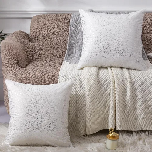 Miniatura 5 de EUCIOR Fundas de almohada plateadas, fundas de cojín blancas de terciopelo, fundas de almohada decorativas cuadradas de 22 x 22 pulgadas para Plata