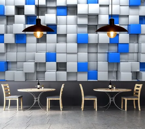 FLFK Papel tapiz autoadhesivo 3D de bloques azules y blancos, murales de pared para despegar y pegar, póster grande para sala de estar, dormitorio,