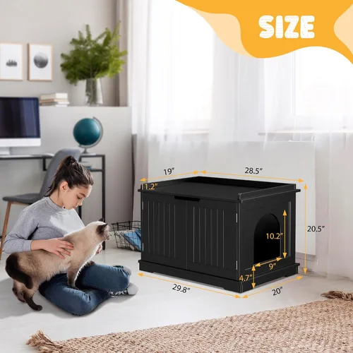 Miniatura 7 de Zeny – Armario para caja de arena para gatos, gabinete de madera con divisor, banco de almacenamiento moderno, se adapta a la mayoría de cajas