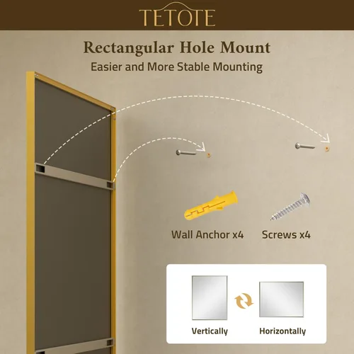 Miniatura 9 de TETOTE Espejo de Baño Dorado de 16" x 20" Latón Dorado Cepillado Rectangular con Marco Biselado Espejo de Tocador de Baño para Sobre el Lavabo