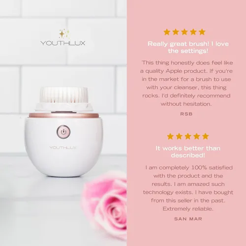 Miniatura 6 de YouthLab Pure Radiance, cepillo de limpieza facial vibratorio, eléctrico, 3 modos, 3 cabezales de cepillo (2 cerdas, 1 silicona), impermeable, Negro