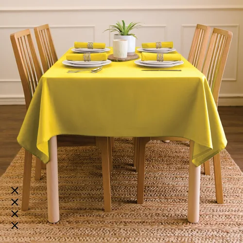 Miniatura 5 de Encasa XO Mantel rectangular de lona de algodón de 56 x 72 pulgadas, lavable a máquina, mantel amarillo Sunbeam para comedor en interiores y Rayo