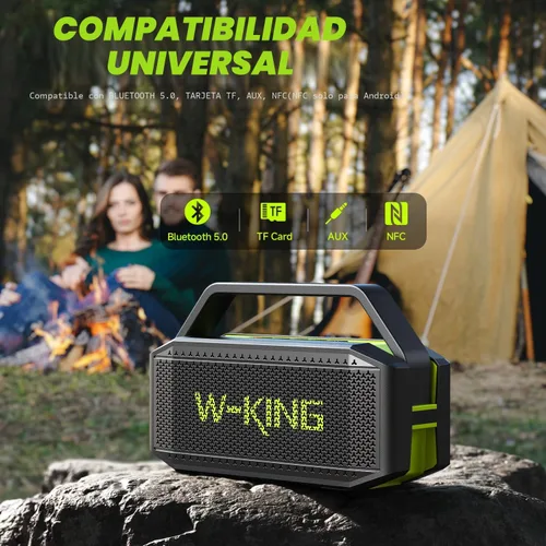 Miniatura 6 de Altavoz Bluetooth portátil de 100 W (pico) fuerte con graves profundos, altavoces impermeables W-KING IPX6 Bluetooth inalámbrico, radiador pasivo