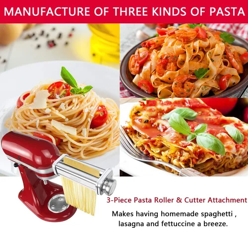 Miniatura 3 de Accesorio para hacer pasta de acero inoxidable para batidora de pie, 3 en 1 con placa de rodillo de transporte automático, incluye rodillo de pasta