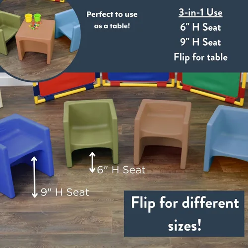 Miniatura 8 de Children's Factory Silla cúbica 3 en 1 para niños, muebles de aula de asientos flexibles, paquete de 1, almendra Polyethylene Toddler Outdoor