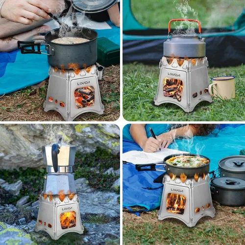 Miniatura 4 de Lixada Estufa de leña plegable y ligera de acero inoxidable, estufas de leña portátil para acampar al aire libre, senderismo, mochilero, picnic