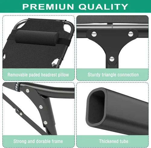 Miniatura 7 de NAIZEA Sillón plegable para exteriores, catre plegable 3 en 1 con colchón, sillas reclinables de patio de 4 posiciones, silla reclinable plegable