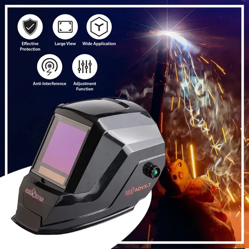 Miniatura 8 de Casco de soldadura con área de visión de 3.94 pulgadas x 3.64 pulgadas, cuenta con cuatro sensores de arco para oscurecimiento automático de sombra