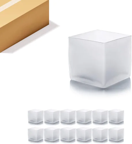 Miniatura 25 de WGV - Jarrón de cristal en forma de cubo a granel, portavelas, 3 x 3 x 3 pulgadas, contenedor transparente elegante con decoración floral