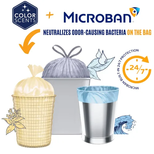 Miniatura 4 de Color Scents Bolsas de basura altas para cocina, 13 galones, 100 bolsas (1 paquete de 100 unidades), cordón - Bolsa blanca en lavanda + aroma a