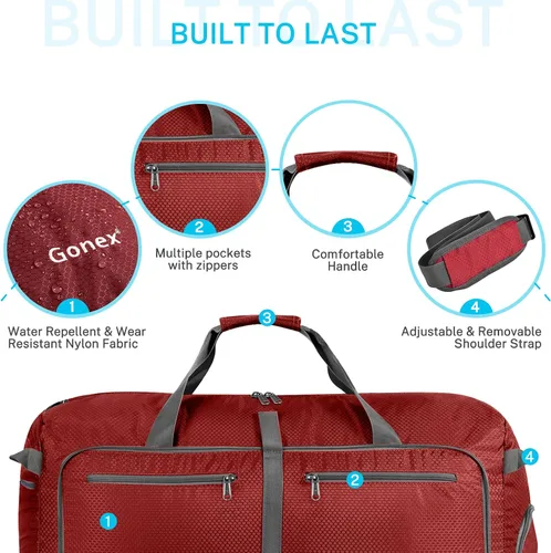 Miniatura 5 de Gonex Bolsa de viaje plegable 150L Negro y Rojo
