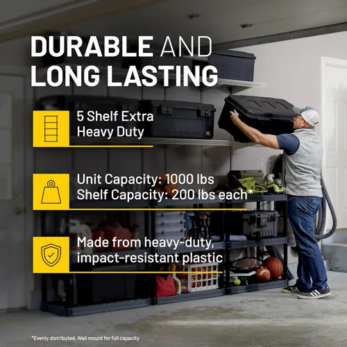 Miniatura 3 de Plano Estantes de almacenamiento de plástico extra resistentes con 5 estantes, 72.5 x 36 x 24 pulgadas, capacidad de 1000 libras, estantes