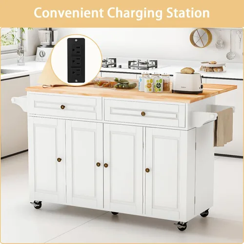 Miniatura 6 de Carrito para isla de cocina con almacenamiento y ruedas, isla de cocina rodante grande de 150 cm con hoja abatible, isla móvil para cocina