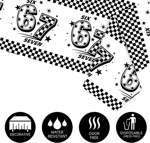 Miniatura 6 de 3 Pcs 6 7 Birthday Party Decorations 67 Disposable Plastic Tablecloth, Black White Retro Psychedelic Themed Disposable Table Cover for Birthday