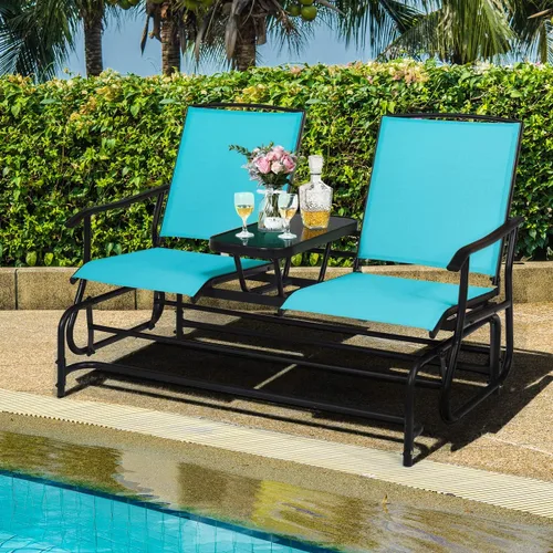 Miniatura 9 de Giantex Banco Mecedor para Patio con Marco de Metal, Mesa Central de Vidrio Templado, Asiento Mecedor Doble para Balcón, Jardín, Lado de la Piscina