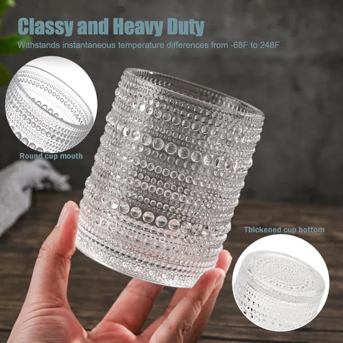 Miniatura 4 de Juego de 4 vasos de agua románticos de Hobnail de 15.2 onzas, cristalería vintage con diseño transparente en relieve, vasos de cóctel, vasos