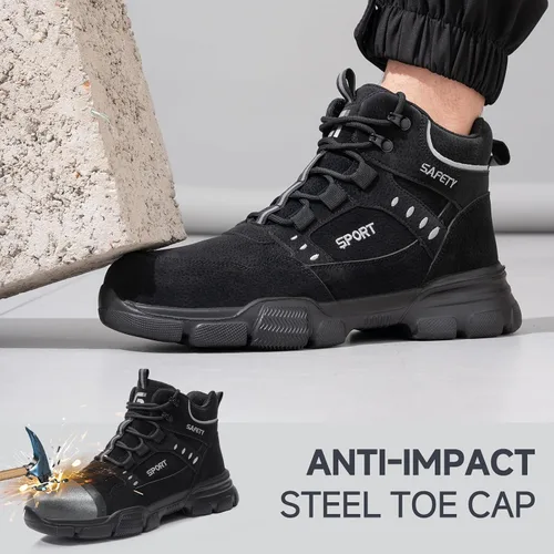 Miniatura 2 de Botas de punta de acero para hombre, botas de trabajo ligeras para hombres, botas de seguridad altas con suela media Kevlar resistente a pinchazos