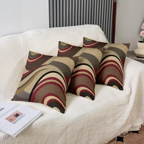 Miniatura 4 de Paquete de 4 fundas de almohada para exteriores, color rojo burdeos, juego de fundas de cojín geométricas cuadradas de color marrón y gris