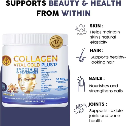 Miniatura 6 de Vital Life - Polvo de péptidos de colágeno + 17 súper ingredientes, 1.6 libras (paquete de 6), sabor a vainilla, apoya el cabello, la piel