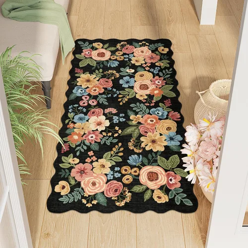 Miniatura 96 de DUKINO Alfombra de área de 6 x 9 pies, alfombra floral para sala de estar, ligera, antideslizante, lavable, alfombra de interior de pelo bajo