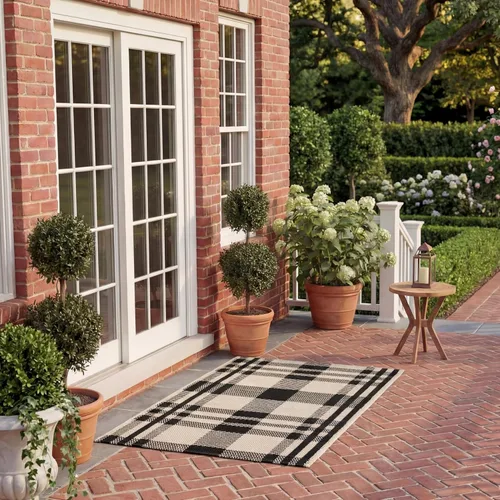 Miniatura 64 de SAFAVIEH Alfombra Lavable para Exteriores Colección Courtyard - 2'3" x 4', Beige y Azul, Patrón a Cuadros, No Desprende Pelusa y Fácil Limpieza