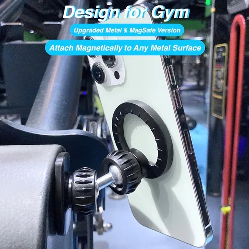 Miniatura 2 de Soporte magnético para teléfono MagSafe, [metal mejorado y ajustable en 360°] Soporte magnético doble para entrenamiento de gimnasio compatible