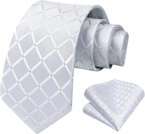 Miniatura 145 de HISDERN Conjunto de corbata a cuadros a cuadros pañuelo tejido clásico formal para hombre corbata y bolsillo cuadrado