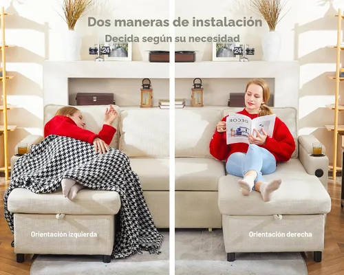 Miniatura 6 de DURASPACE Sofá cama extraíble 2 en 1 sofá cama seccional con almacenamiento, USB, soporte para tazas, sofás seccionales extraíbles para apartamento
