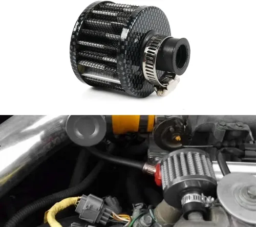 Miniatura 21 de 2 piezas de filtro de aire de entrada de aire frío con respiradero de 12 mm, filtro de respiración para tapa de válvulas para automóvil y Negro