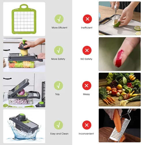 Miniatura 6 de Cortador de verduras 16 en 1 con picador de especias, 7 cuchillas, cortador de verduras y cebolla Un conjunto gris