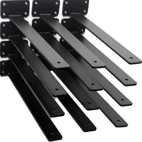 Miniatura 77 de Paquete de 2 - Soportes de estante en L ocultos negros de 4 pulgadas (1/5 pulgada de grosor) Soportes de estante flotante de hierro Soportes