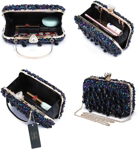 Miniatura 5 de UBORSE Bolsos de noche con lentejuelas brillantes y diamantes de imitación para mujer, estilo vintage, con cuentas de cristal, para cóctel, fiesta