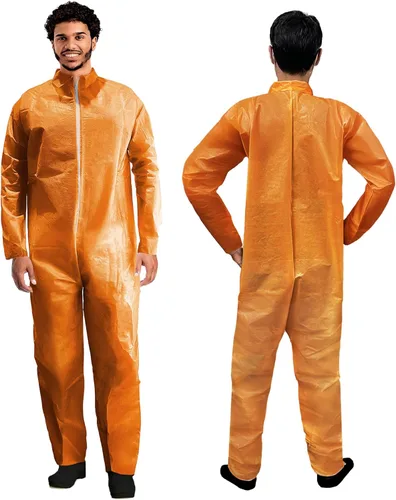Miniatura 8 de AMZ Medical Supply Overol desechable naranja para hombres/mujeres, grande. Traje de material peligroso desechable. Overol transpirable de PP+PE