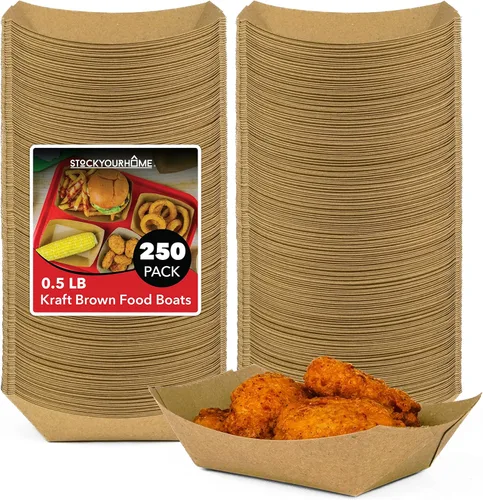 Miniatura 11 de Paquete de 100 bandejas de comida de papel kraft marrón de 2 libras, bote de comida de papel resistente, bandejas desechables para aperitivos