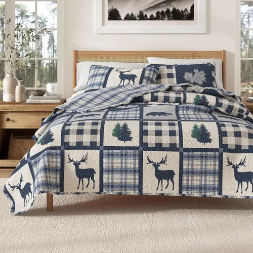 Great Bay Home Colcha Lodge Tamaño Twin/Twin XL Edredón para Niños con 1 Funda. Juego de Edredón Reversible de Cabaña de 2 Piezas para Todas las