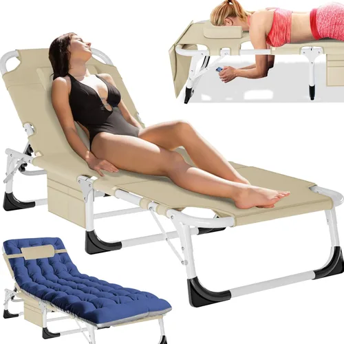 Miniatura 8 de MOPHOTO Silla de Descanso Plegable de 5 Posiciones, Catre Plegable, Silla de Descanso Portátil para Exteriores para Bronceado Solar, Perfecta